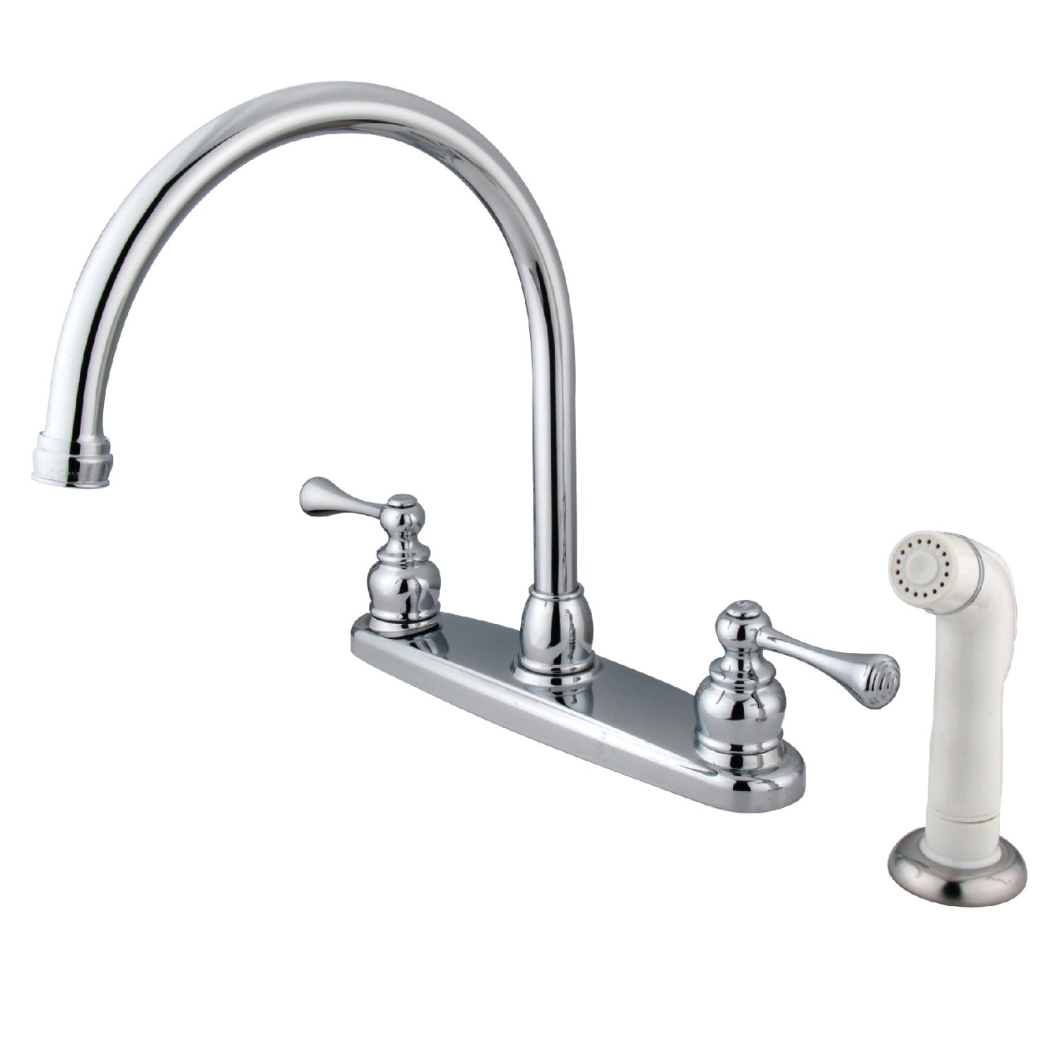 Kingston Tulare KB721BL - Vintage Two-Handle 4-Hole 8" Centerset Kitchen Faucet with Side Sprayer, Polished Chrome — image 1